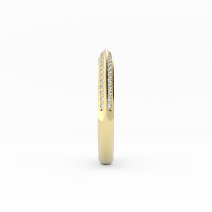 18K Yellow Gold Round Double Knife Edge Natural Diamond Wedding Band