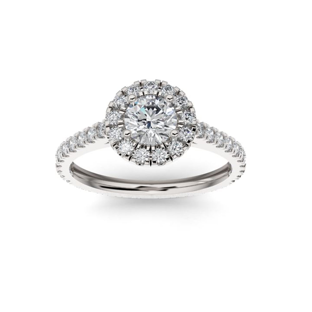 Pave Lab Grown Diamond Halo, Accent Engagement Ring