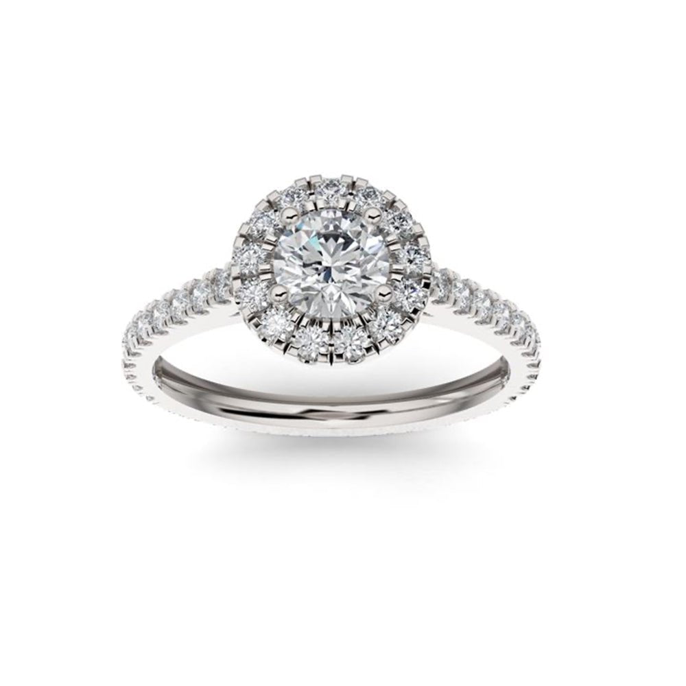 0.5ct Lab Grown Diamond Pave Halo, Accent 10K White Gold Engagement Ring