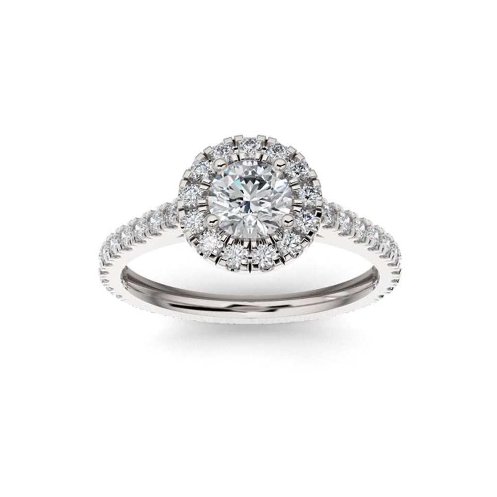 Pave Lab Grown Diamond Halo, Accent Engagement Ring