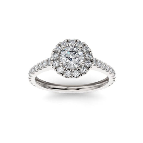 0.5ct Lab Grown Diamond Pave Halo, Accent 14K White Gold Engagement Ring