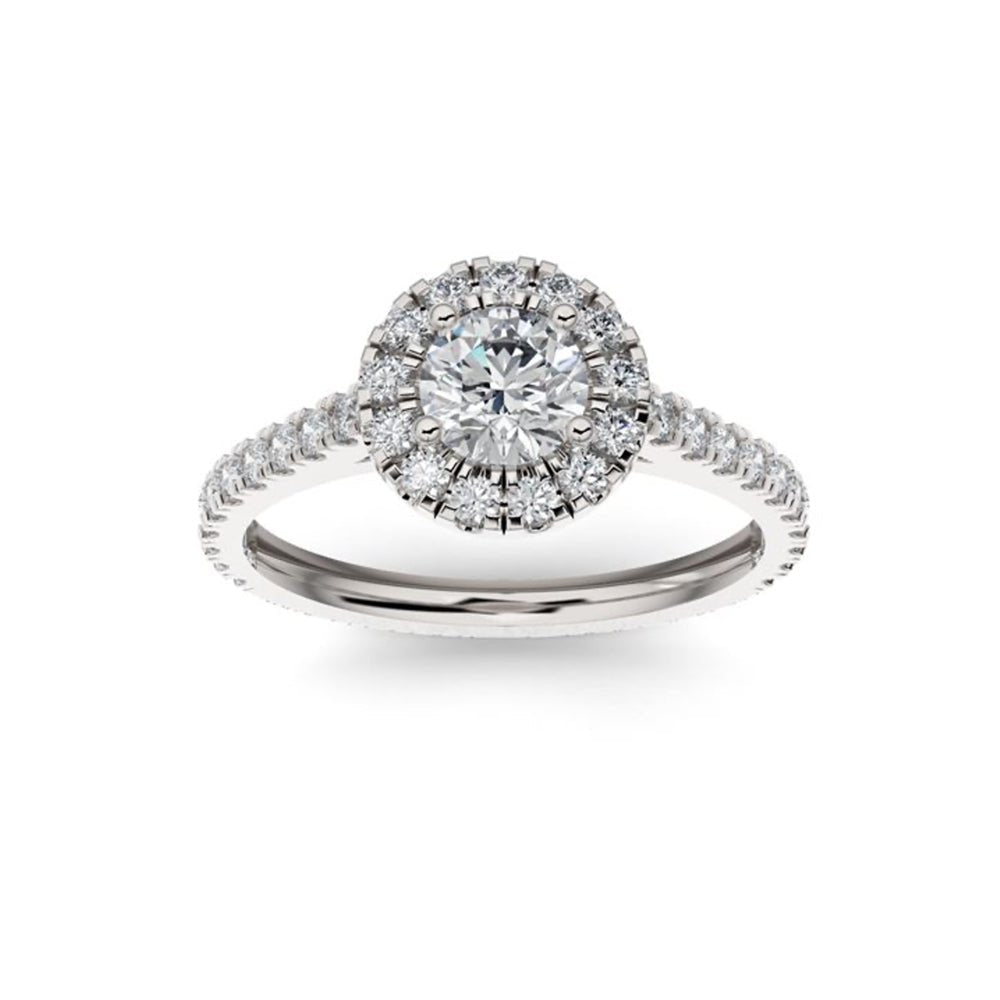0.5ct Lab Grown Diamond Pave Halo, Accent 18K White Gold Engagement Ring