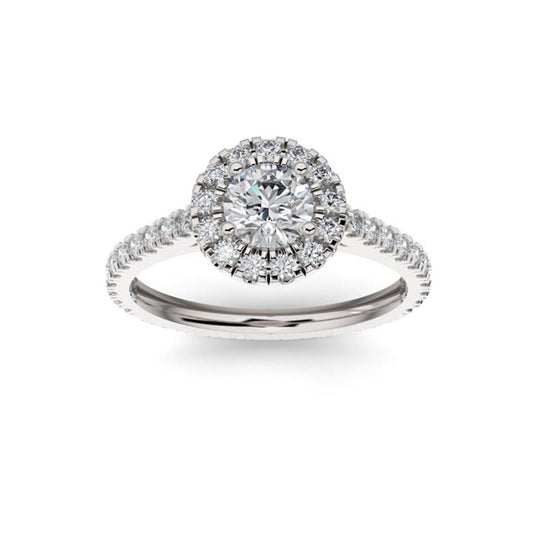 0.5ct Lab Grown Diamond Pave Halo, Accent 18K White Gold Engagement Ring