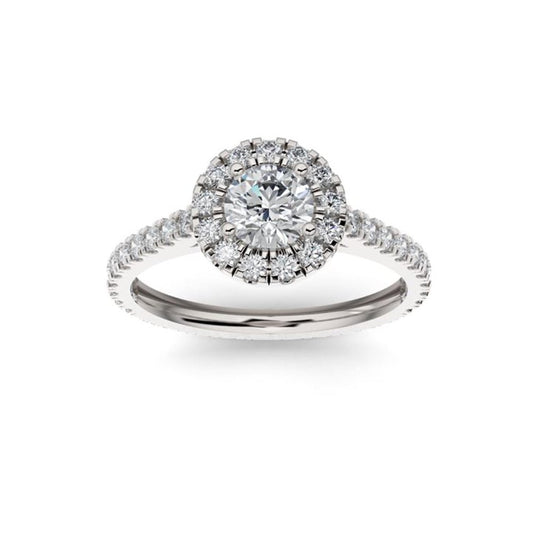 0.5ct Lab Grown Diamond Pave Halo, Accent Platinum Engagement Ring