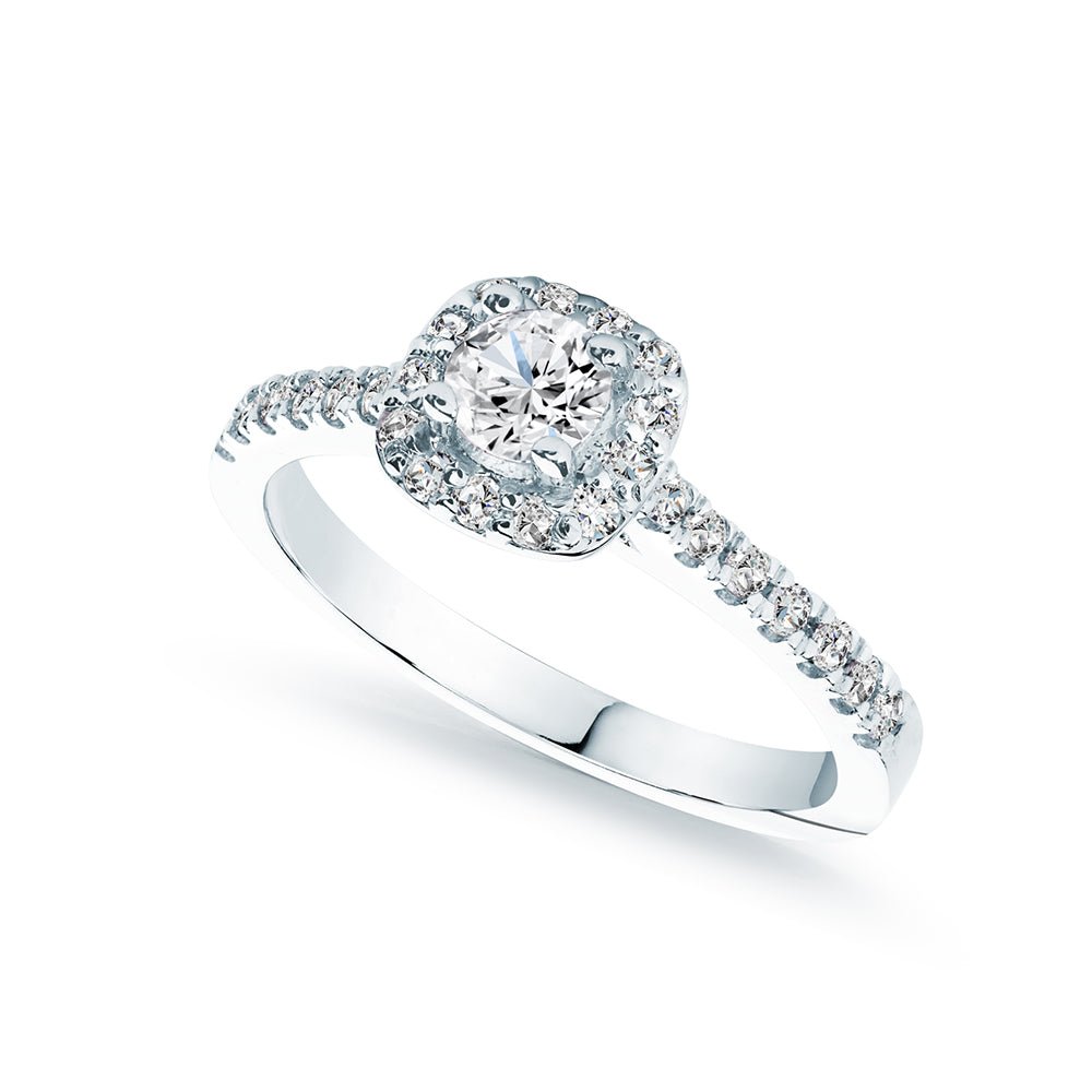 0.25ct Lab Grown Diamond Pave Square Halo 18K White Gold Engagement Ring