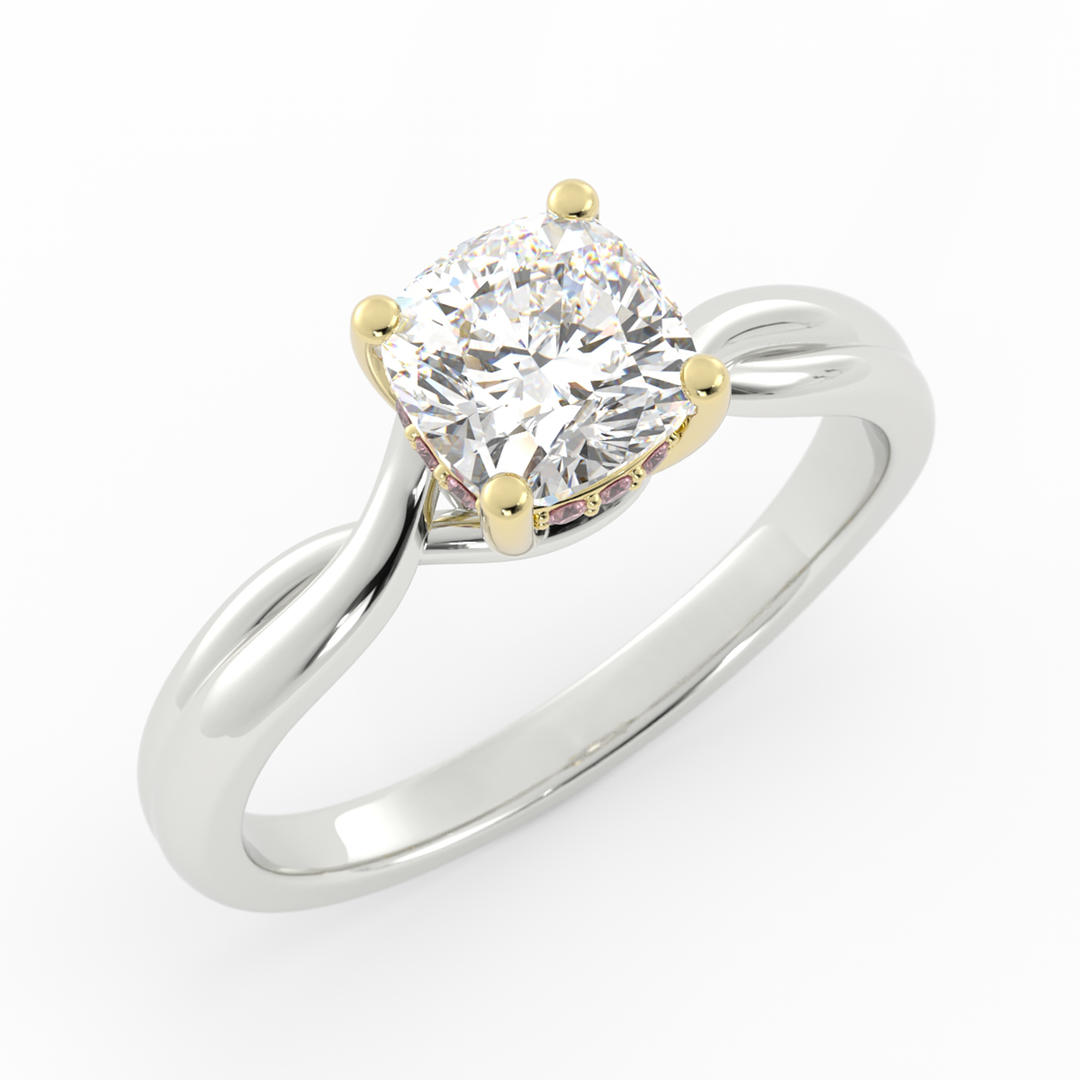 50% Downpayment, 14K White Gold and 14K Yellow Gold, Lab Grown Diamond and Natural Pink Sapphire, Custom Engagement Ring