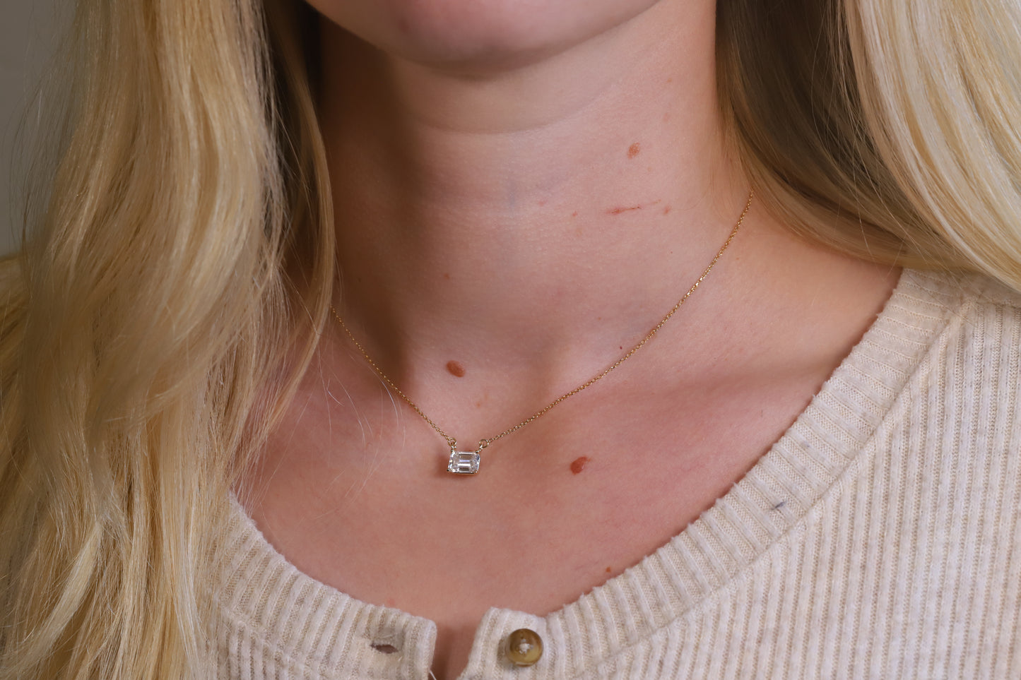 1.75ct Moissanite Classic Emerald Cut Solitaire 14K Rose Gold Necklace