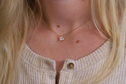 1.75ct Moissanite Classic Emerald Cut Solitaire 14K Rose Gold Necklace