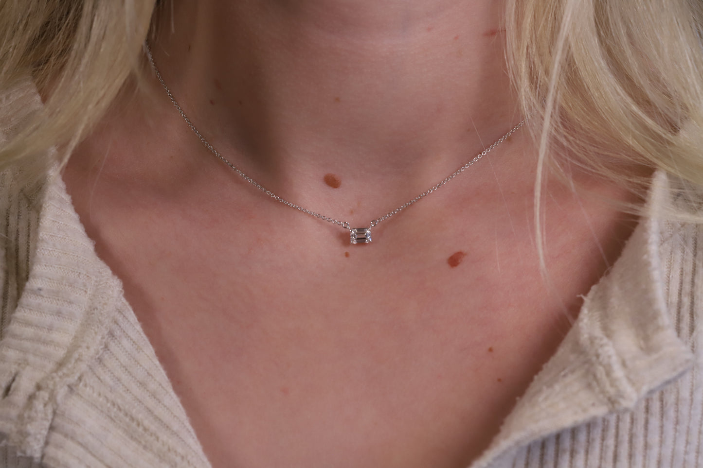 0.5ct Lab Grown Diamond Petite Emerald Cut Solitaire 14K Yellow Gold Necklace