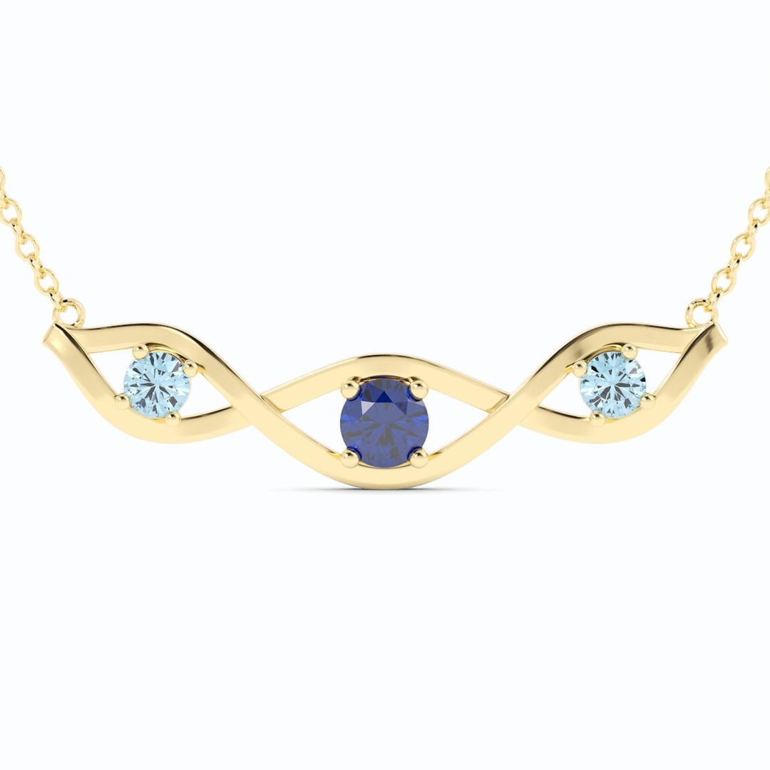 14K Yellow Gold, Sapphire and Aquamarine, Custom Necklace