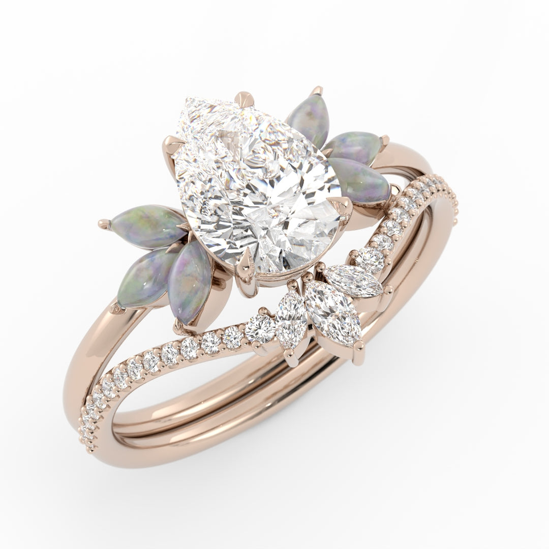 50% Downpayment, 10K Rose Gold, Moissanite Center, Opal Melee, Custom Engagement Ring