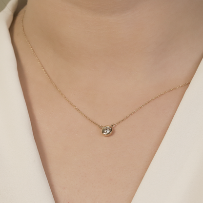 0.5ct Lab Grown Diamond Round Bezel Solitiare 14K Rose Gold Necklace