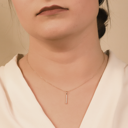 14K White Gold Round Natural Diamond Vertical Bar Pendant Necklace