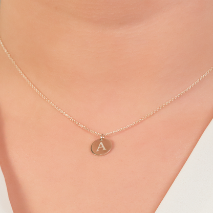 Sterling Silver Engravable Circle Pendant Necklace, Rhodium Plated