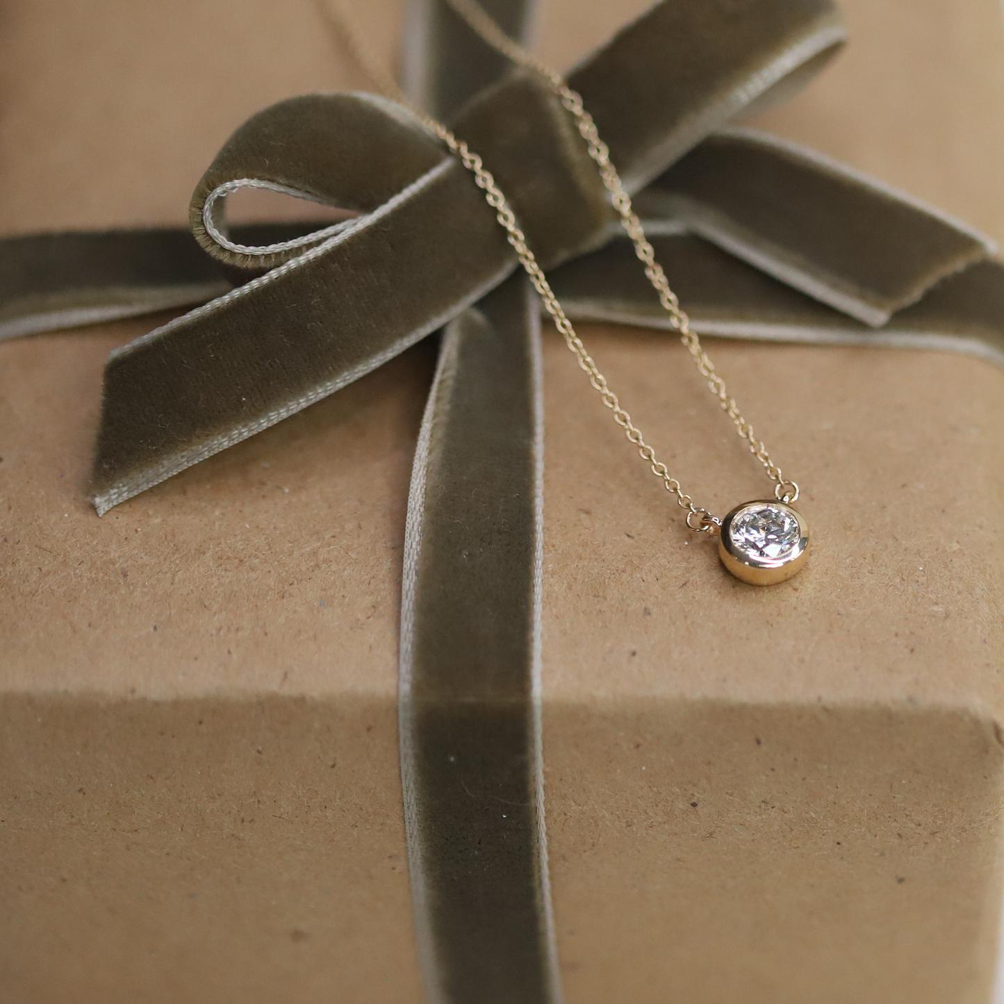 0.5ct Lab Grown Diamond Round Bezel Solitiare 14K Rose Gold Necklace