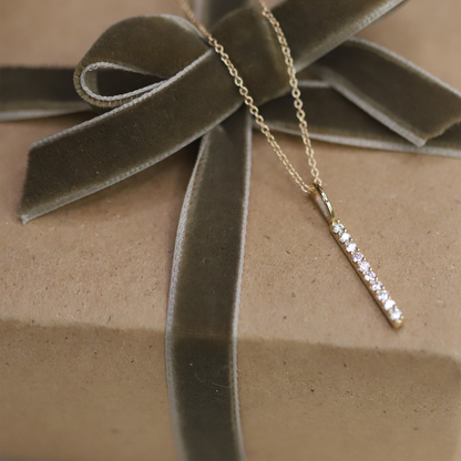 14K White Gold Round Natural Diamond Vertical Bar Pendant Necklace