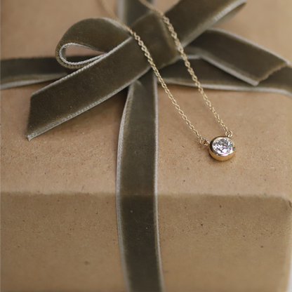0.5ct Lab Grown Diamond Round Bezel Solitiare 14K Rose Gold Necklace