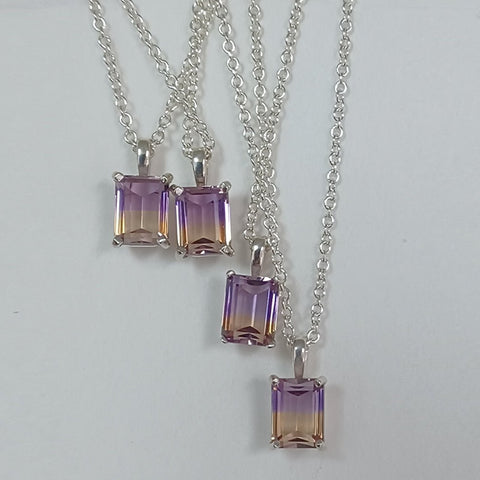 .925 White Sterling Silver Ametrine Pendants, Qty 4