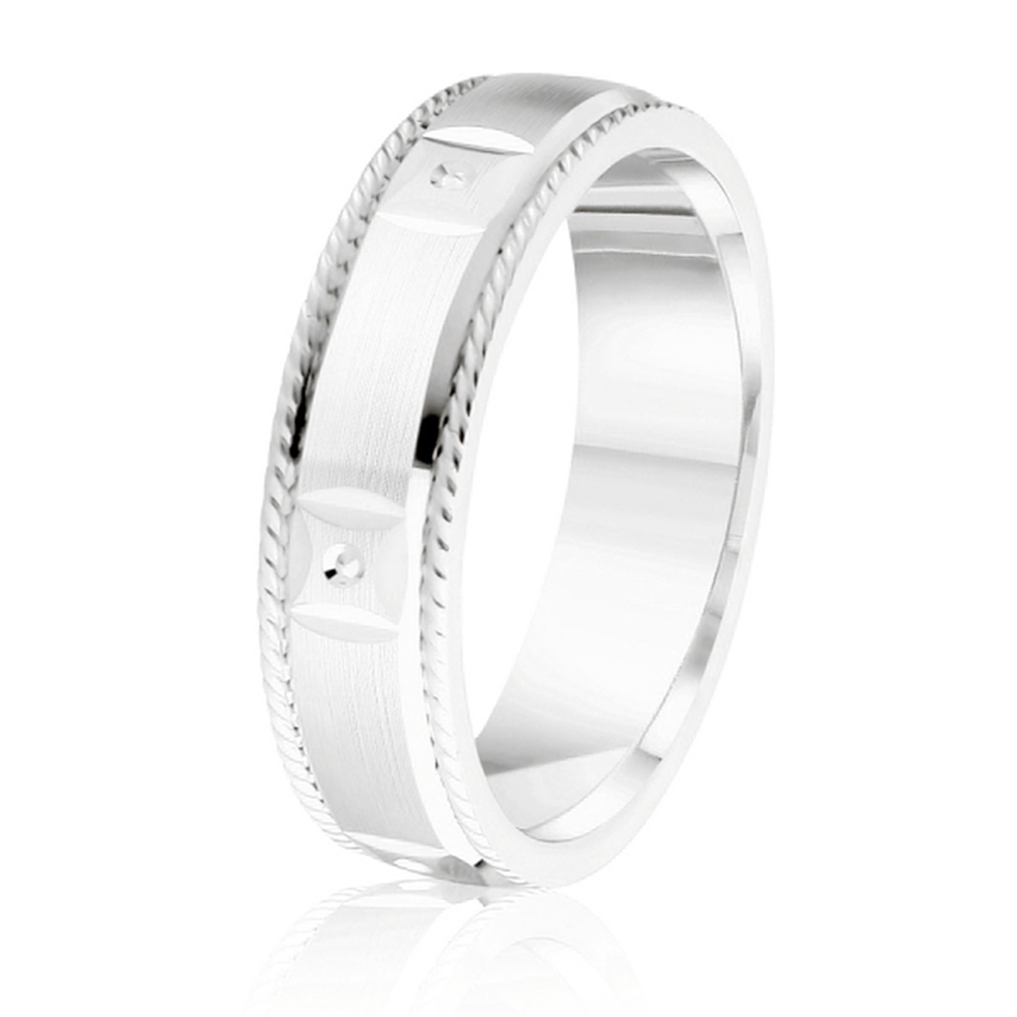 Satin Rope Edge Geometric Design Satin Geometric Design 10K White Gold ...