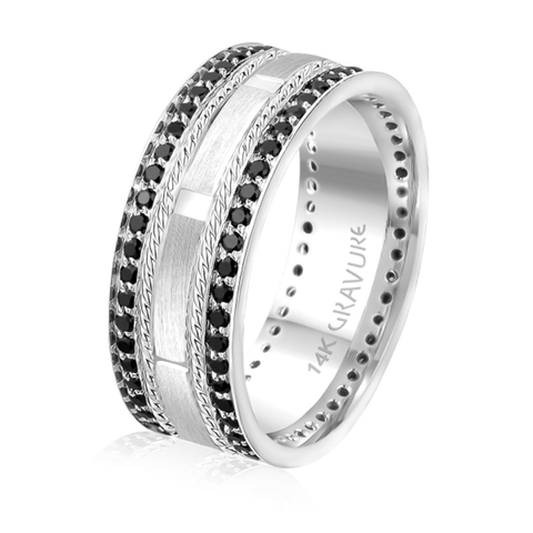 Satin black diamond eternity men's band