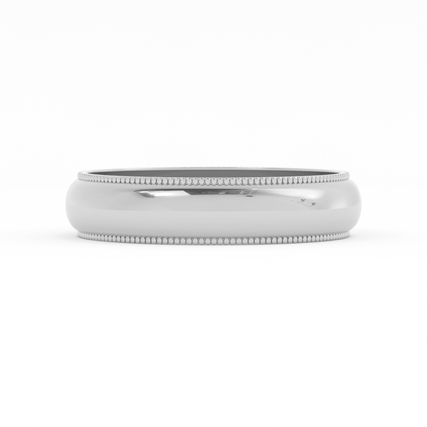 10K White Gold 5mm Milgrain Domed Comfort Fit Wedding Band