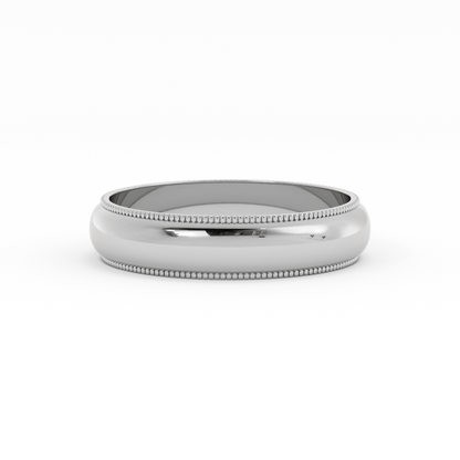 Platinum 5mm Milgrain Domed Comfort Fit Wedding Band
