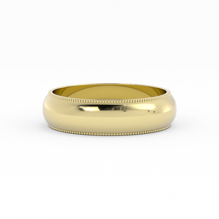 18K Yellow Gold High Polish Milgrain 6mm Wedding Band