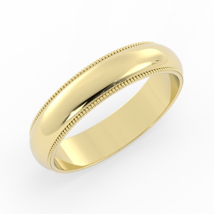 18k Yellow Gold 5mm Milgrain Domed Comfort Fit Wedding Band