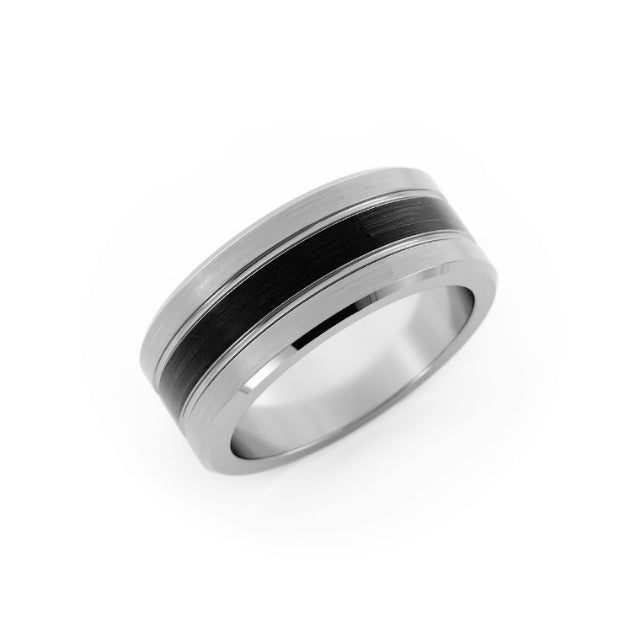 Two-Tone Black/White Cobalt 8mm Wedding Band