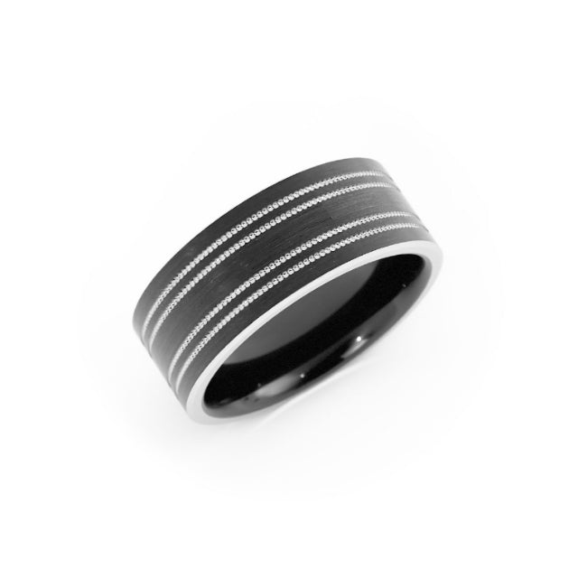 Two-Tone Black/White Cobalt 8mm Wedding Band