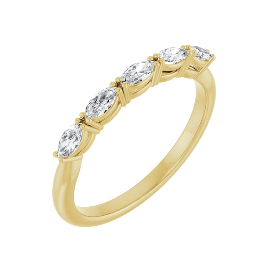 14K Yellow Gold Five Stone Marquise Stackable Wedding Band