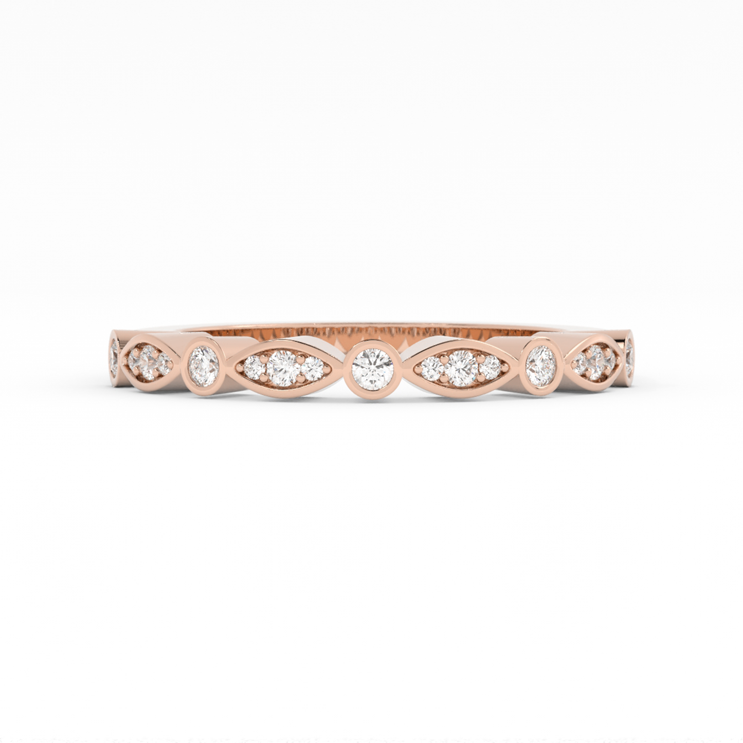 14K Rose Gold Round Three Quarter Alternating Eyelet Lab Grown Diamond Wedding Band