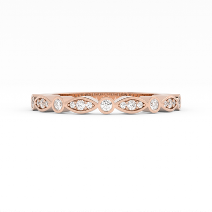 14K Rose Gold Round Three Quarter Alternating Eyelet Lab Grown Diamond Wedding Band