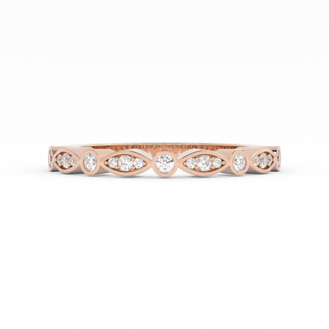 14K Rose Gold Round Three Quarter Alternating Eyelet Lab Grown Diamond Wedding Band