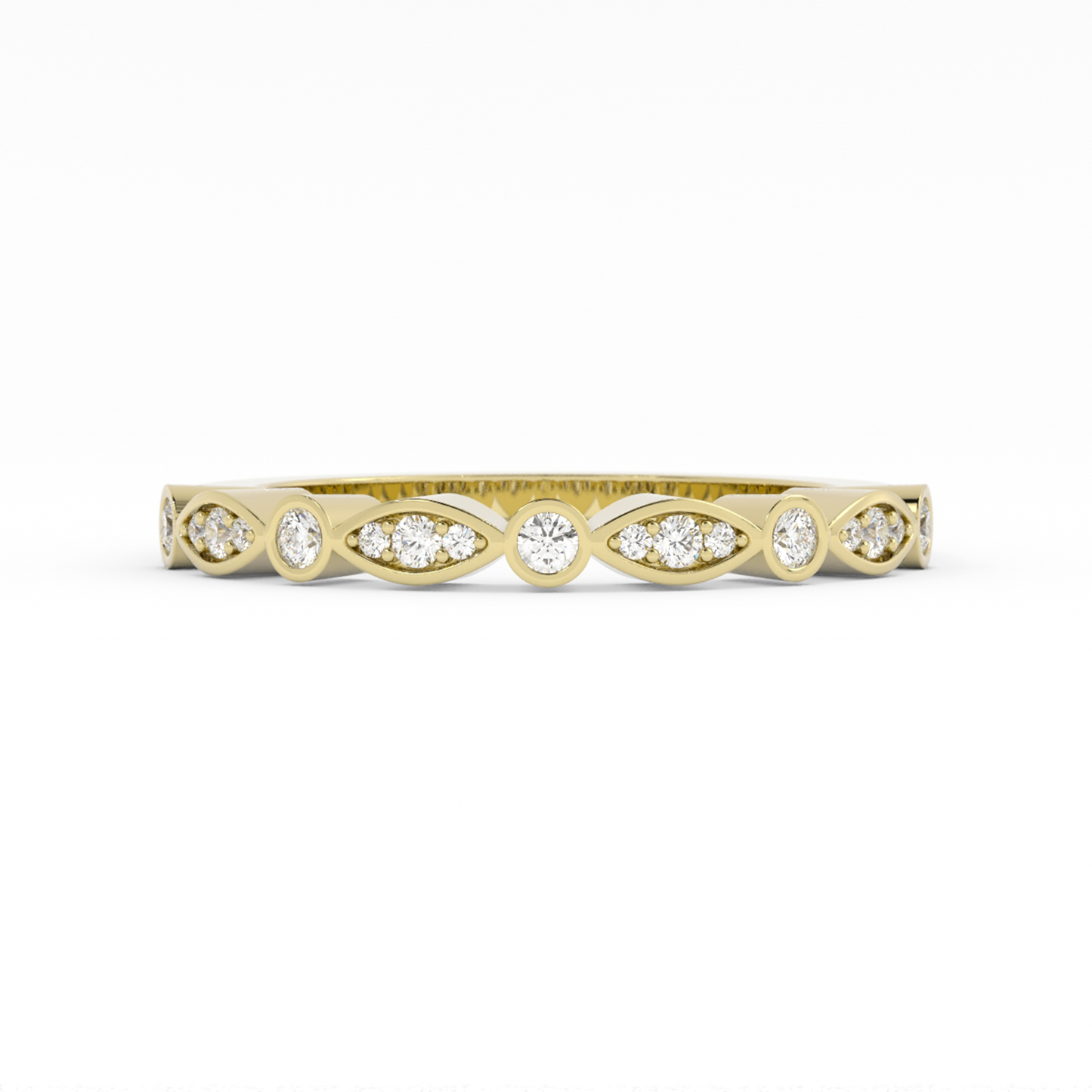 18K Yellow Gold Round Three Quarter Alternating Eyelet Lab Grown Diamond Wedding Band