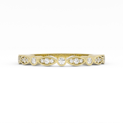 10K Yellow Gold Round Three Quarter Alternating Eyelet Lab Grown Diamond Wedding Band