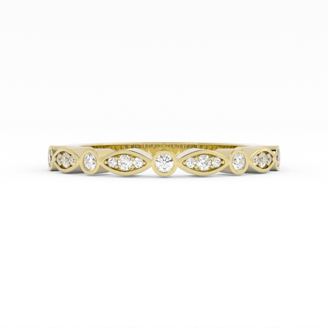 10K Yellow Gold Round Three Quarter Alternating Eyelet Lab Grown Diamond Wedding Band