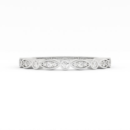 14K White Gold Round Three Quarter Alternating Eyelet Lab Grown Diamond Wedding Band