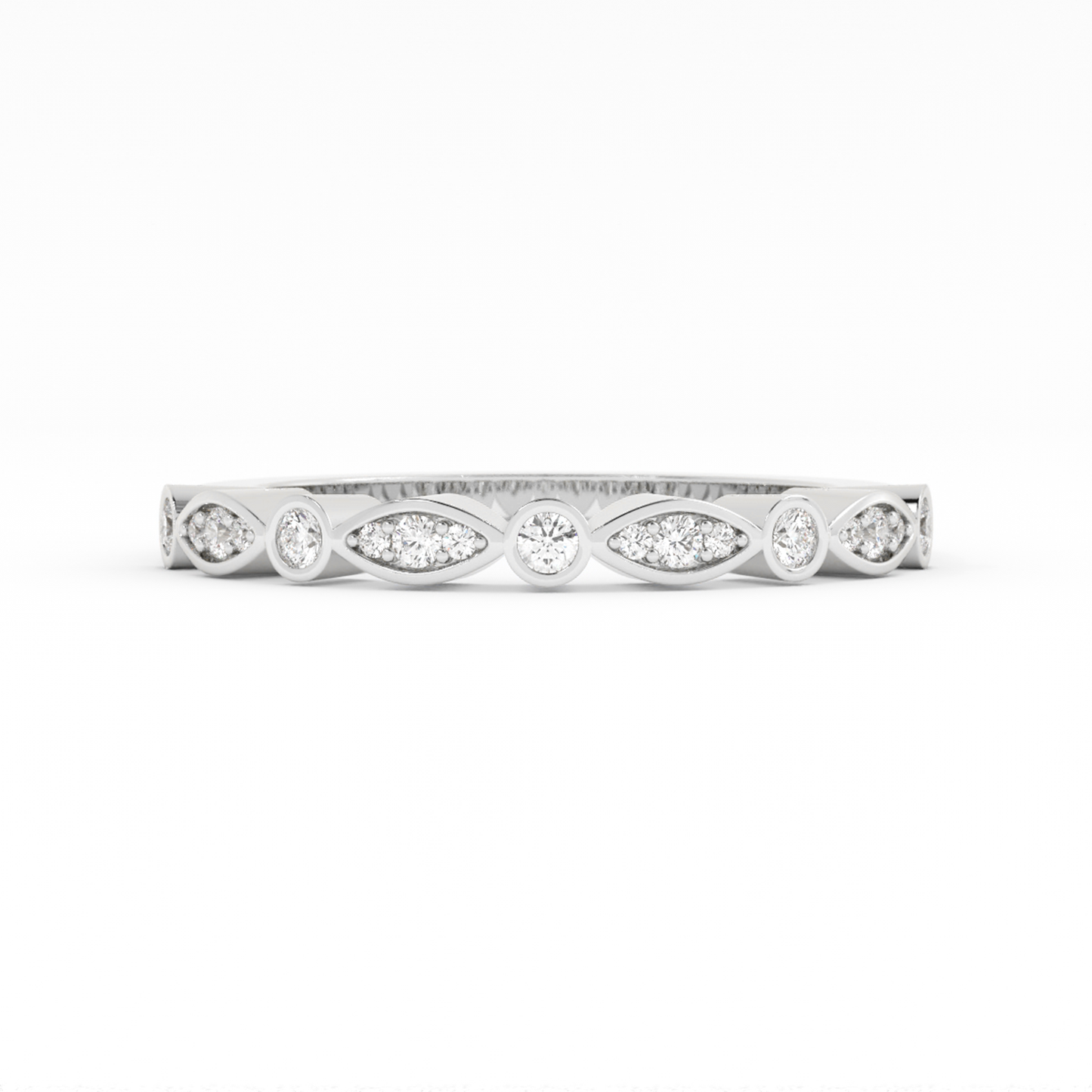 10K White Gold Round Three Quarter Alternating Eyelet Lab Grown Diamond Wedding Band