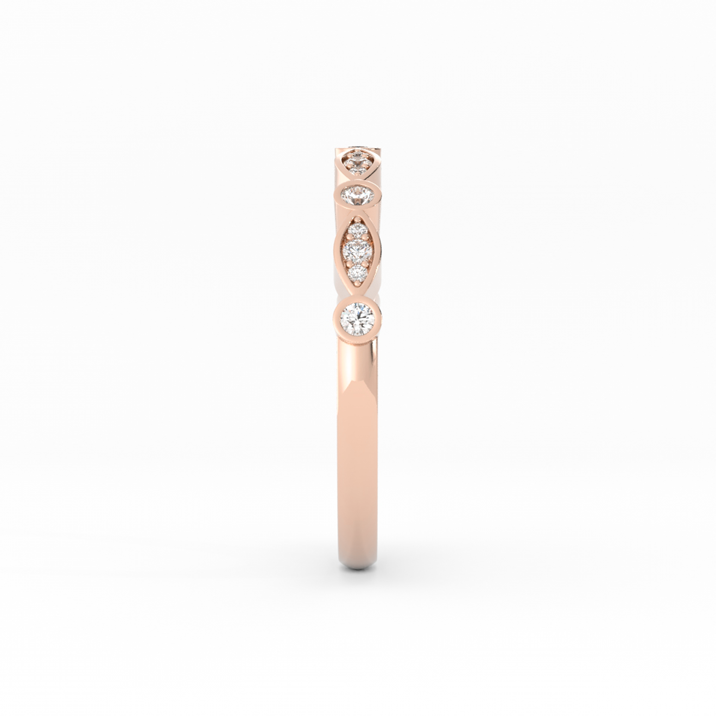 14K Rose Gold Round Three Quarter Alternating Eyelet Lab Grown Diamond Wedding Band