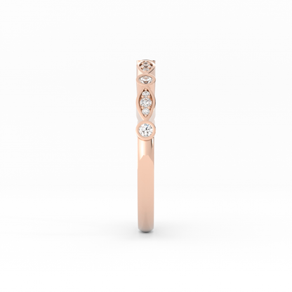 14K Rose Gold Round Three Quarter Alternating Eyelet Lab Grown Diamond Wedding Band