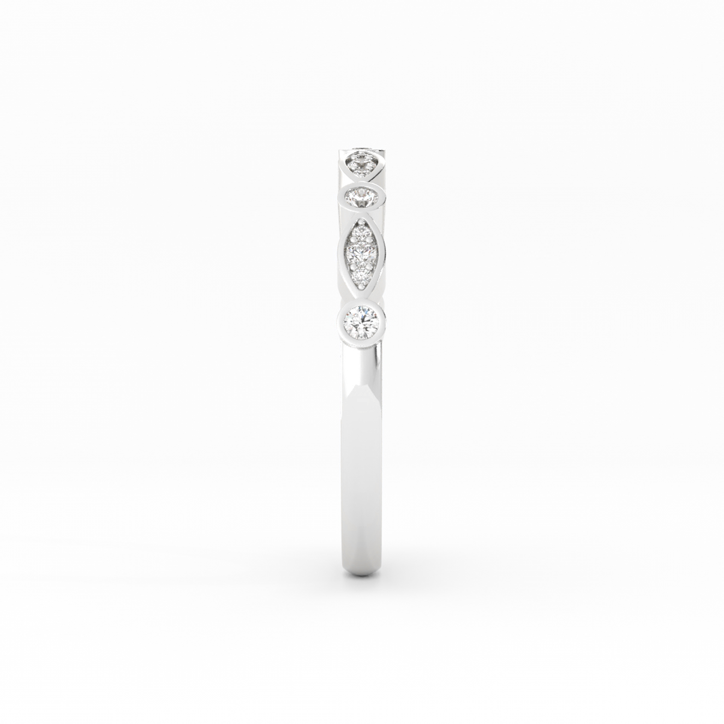 10K White Gold Round Three Quarter Alternating Eyelet Lab Grown Diamond Wedding Band