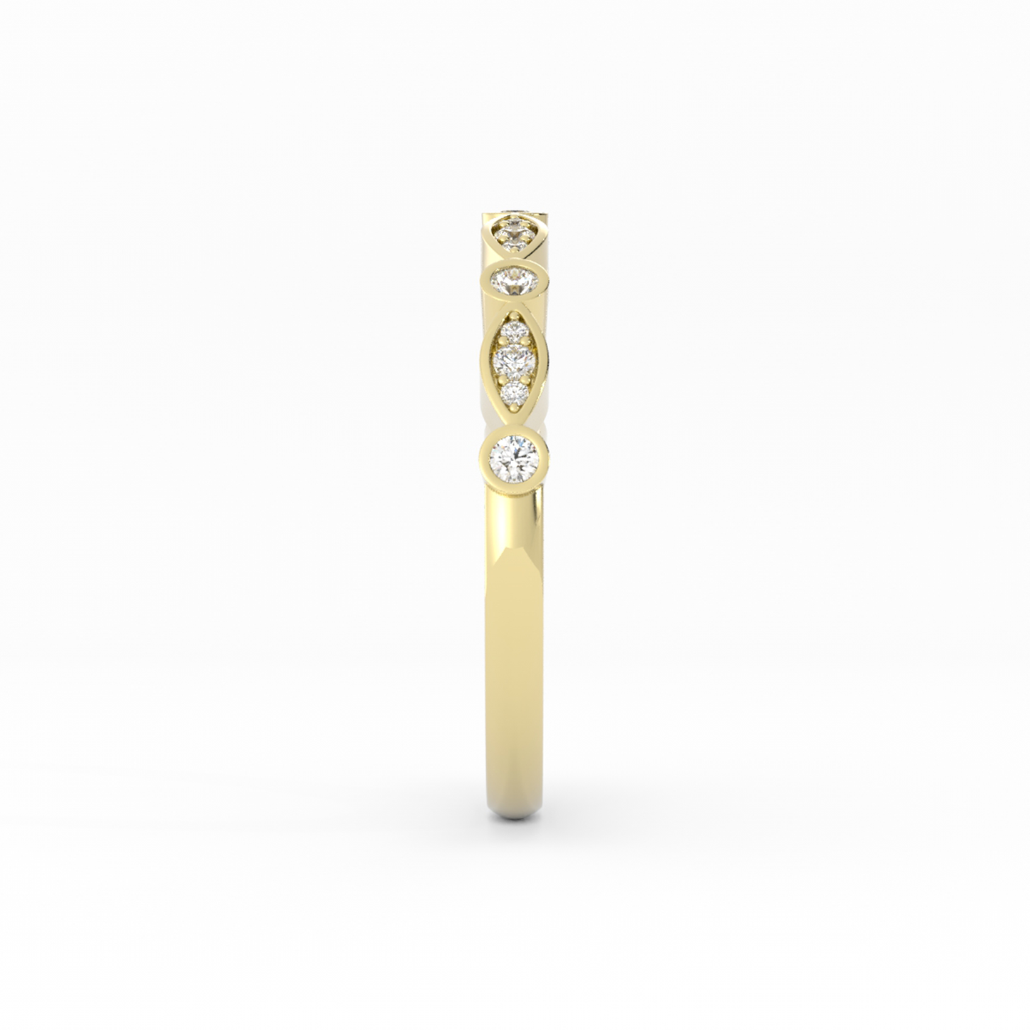 18K Yellow Gold Round Three Quarter Alternating Eyelet Lab Grown Diamond Wedding Band