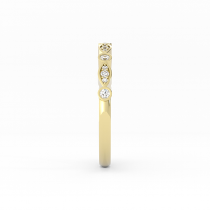 14K Yellow Gold Round Three Quarter Alternating Eyelet Lab Grown Diamond Wedding Band