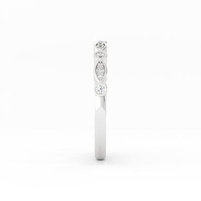 18K White Gold Round Three Quarter Alternating Eyelet Lab Grown Diamond Wedding Band