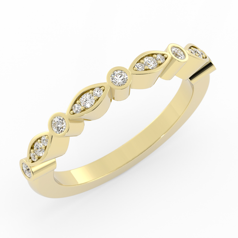 18K Yellow Gold Round Three Quarter Alternating Eyelet Lab Grown Diamond Wedding Band