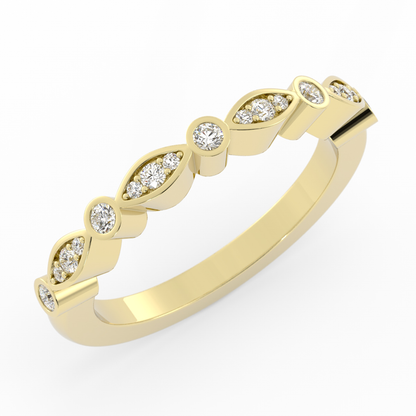 14K Yellow Gold Round Three Quarter Alternating Eyelet Lab Grown Diamond Wedding Band