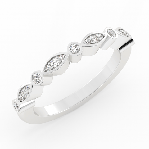 10K White Gold Round Three Quarter Alternating Eyelet Lab Grown Diamond Wedding Band