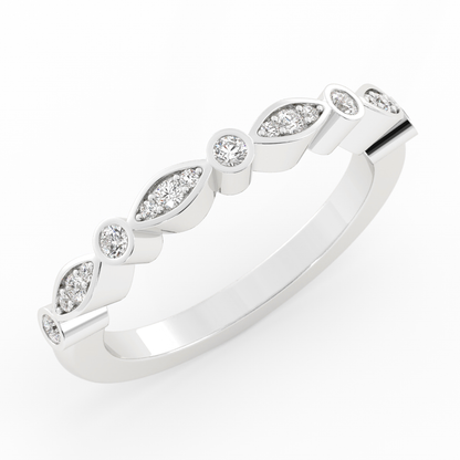 14K White Gold Round Three Quarter Alternating Eyelet Lab Grown Diamond Wedding Band