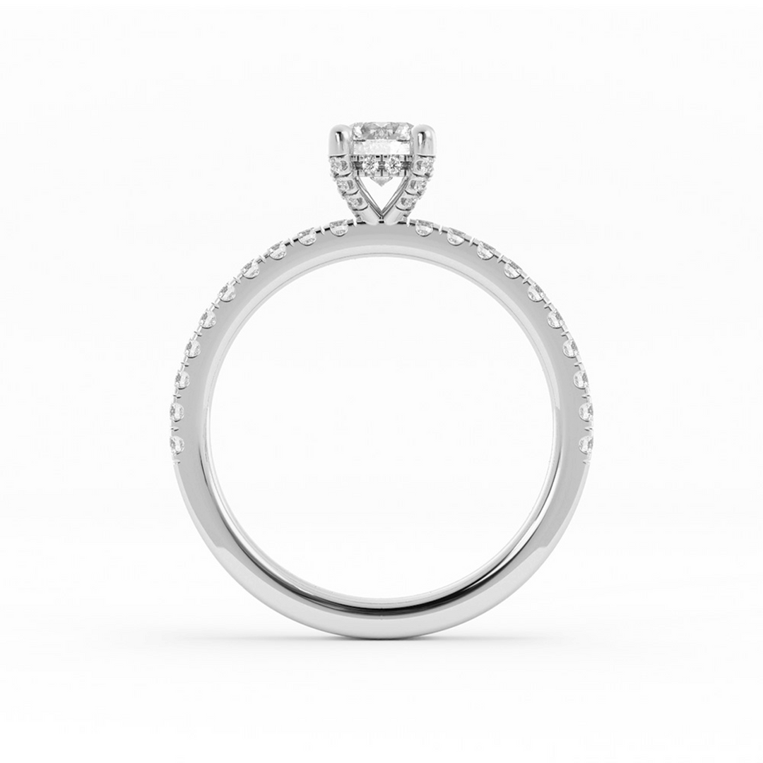 Pave Lab Grown Diamond Halo, Accent Engagement Ring